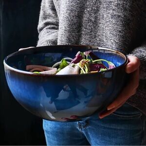 Large Elegant Blue Ceramic Bowl